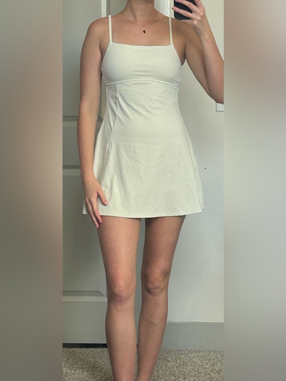 Women’s Cream Square-Neck Mini Tennis Athletic Dress with under romper